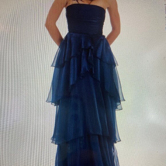 Lucy in the Sky Corset Petal Ruffle Strapless Maxi Dress in Navy. Size XS - Picture 1 of 3